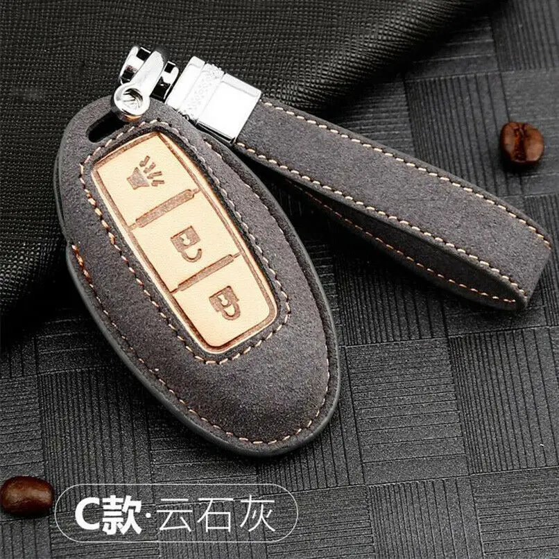 Type C - Deep Gray Автомобильный замшевый кожаный чехол для ключей, брелок для Nissan Qashqai j10 J11 X-Trail t31 t32 Kicks Murano Altima Tiida Juke Note - Название цвета: Type C - Deep Gray