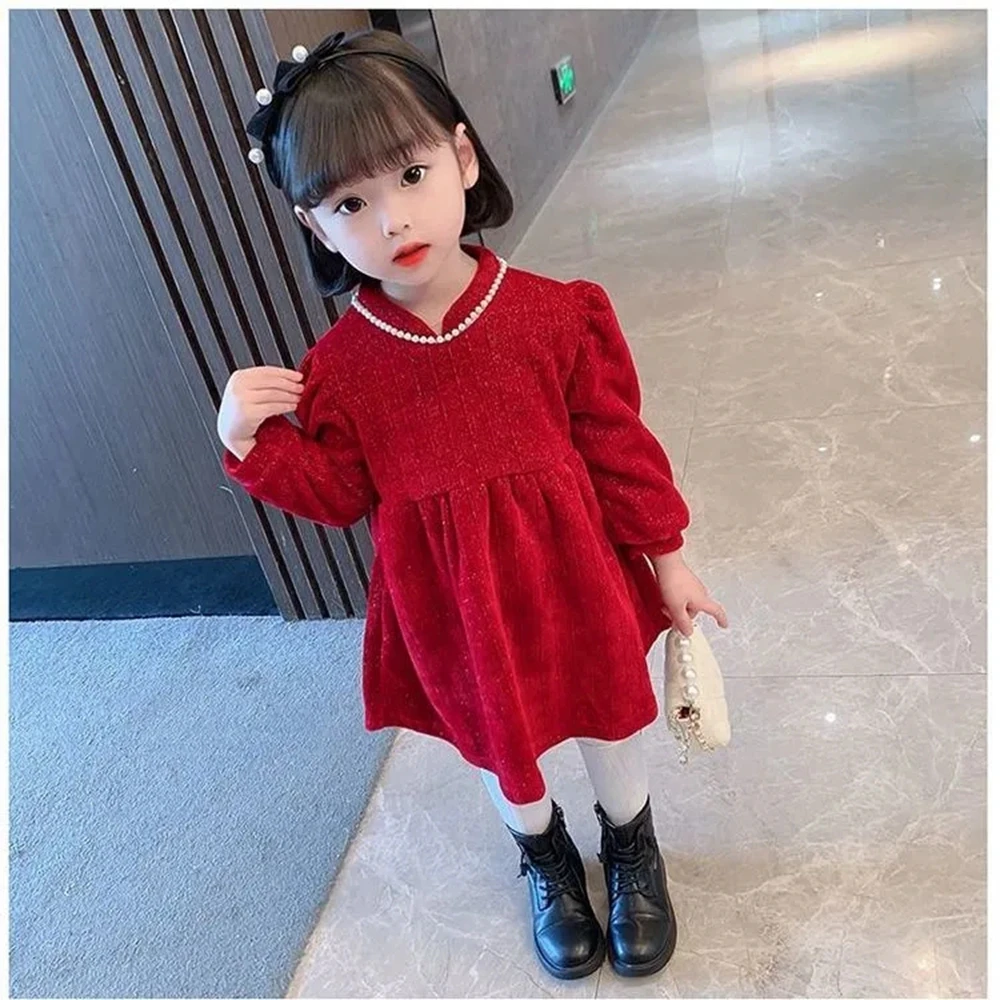 Vestido para niña de 1 a 9 años, ropa para niño de Año Nuevo con cuello de  perla roja, Vestidos Rojos de Navidad para niña 6 8 9 2022|Vestidos| -  AliExpress