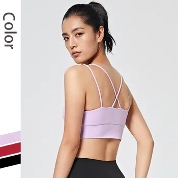 

Shock-resistant Sports Beauty Back Underwear Female Fitness Running Outer Wear Yoga Vest Style Bra Sexy Cross Spaghetti Strap