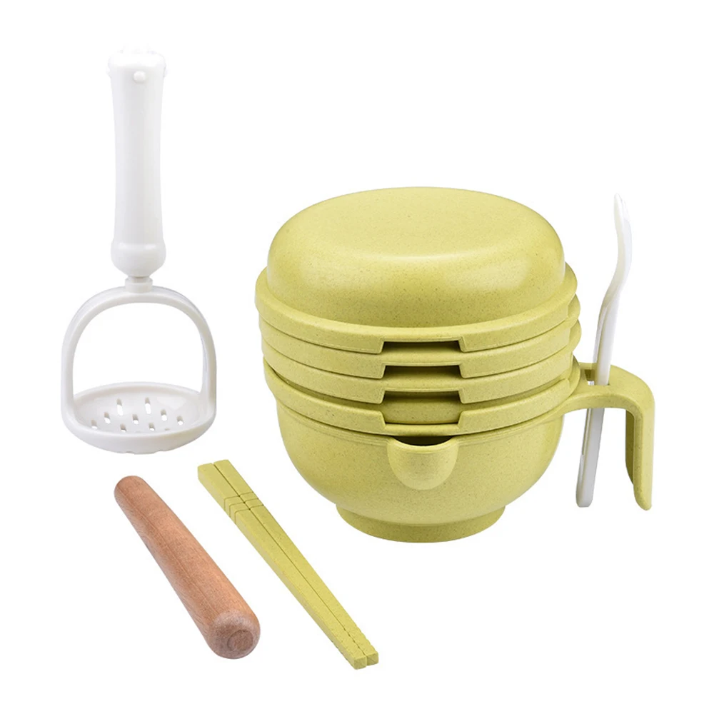 Baby Food Supplement Grinder Multifunction Feeding Tool Baby Solid Color Complementary Tool Infant Kids Grinding Bowl - Color: Yellow