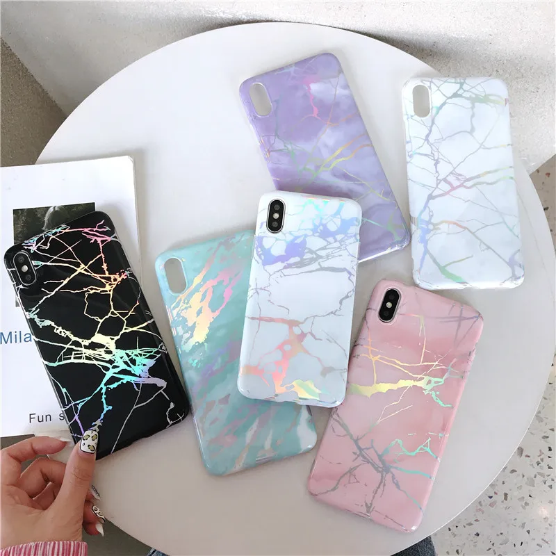 VZD Голографический лазерный чехол для телефона с мраморной текстурой iPhone XR XS Max X 6