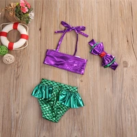 Cute Toddler Kids Baby Girl Mermaid Bikinis Set Summer Beachwear Halter Top Swimwear Bathing Suit with Headband Biquini 3