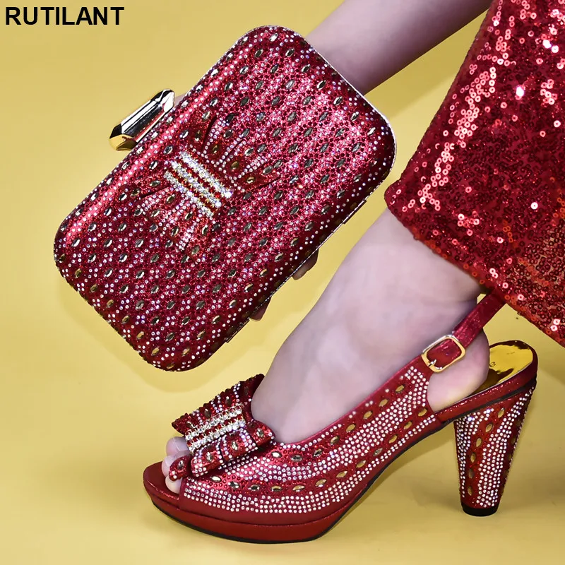 

High Quality Latest Women Shoes and Bags To Match Set Italy Nigerian Women Party Shoes and Bag Set Plus Size Shoes Buckle Strap