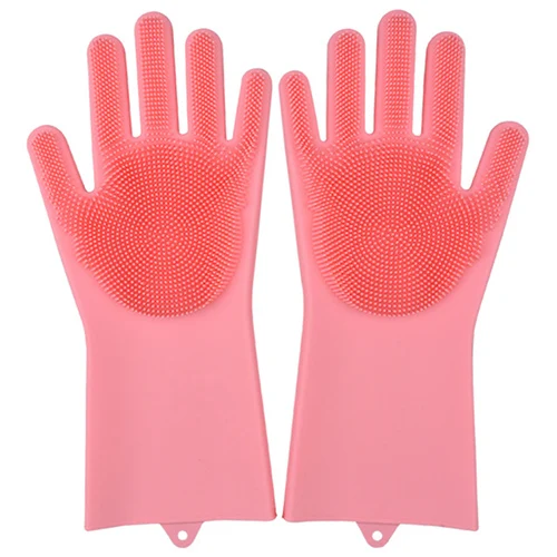 PINK Многофункциональные Силиконовые чистящие перчатки для мытья посуды для кухни - Цвет: PINK