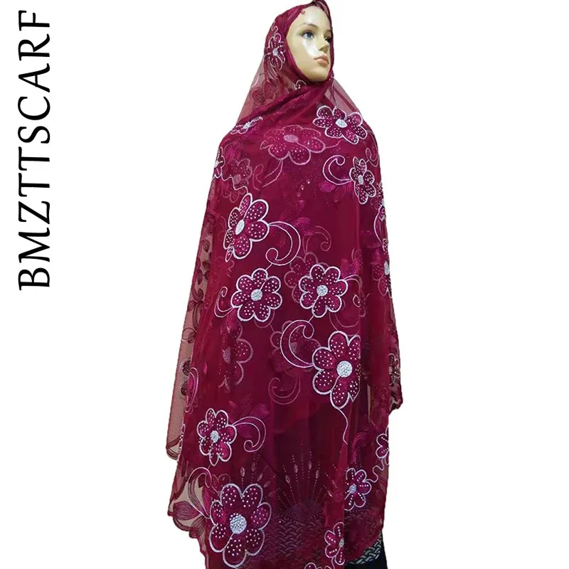 Color 4 Комплект из обуви в африканском стиле Для женщин шарфы с большим цветком дизайн мусульманской вышитые шарф из тюли прозрачный шарфик для шали пашмины BM801 - Цвет: Color 4