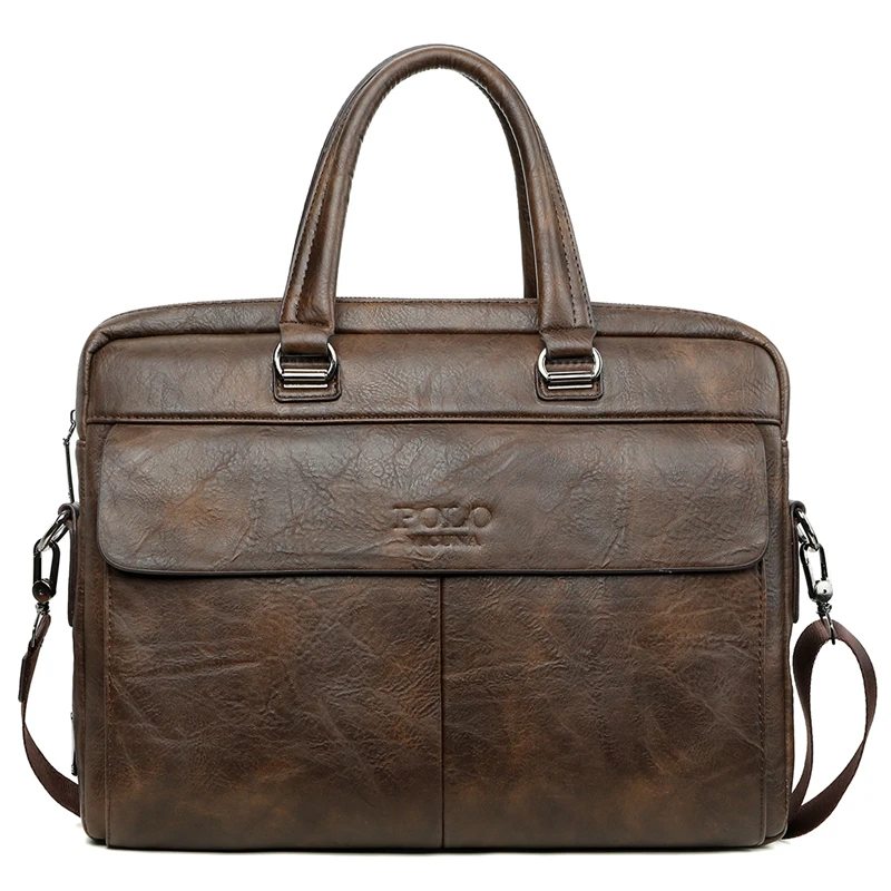 VICUNA POLO Высокая емкость кожаная сумочка для ноутбука сумки для мужчин Повседневная деловая сумка через плечо - Цвет: BROWN