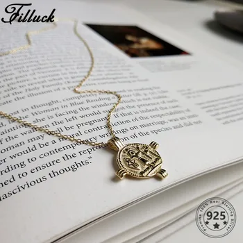 

Filluck Europe Style 925 Sterling Silver Necklace For Women Gold Art Figure Pendant Necklace Daily Version Fine Jewelry