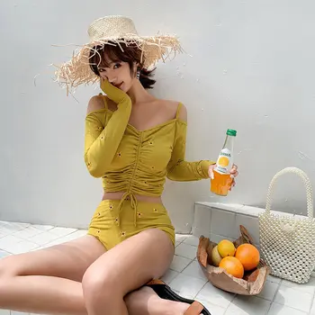 

Surf Suits Surfing Swimwear Bathing Clothes Swimming Suit For Girls Woman Bikini 2019 Korean Ins Pure Color Long Sleeve Sexy