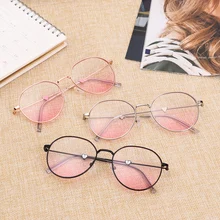 1 шт., винтажные очки для близорукости с розовой любовью, классические круглые линзы, плоские оптические зеркальные очки для близорукости, Простые Модные металлические женские очки, оправа