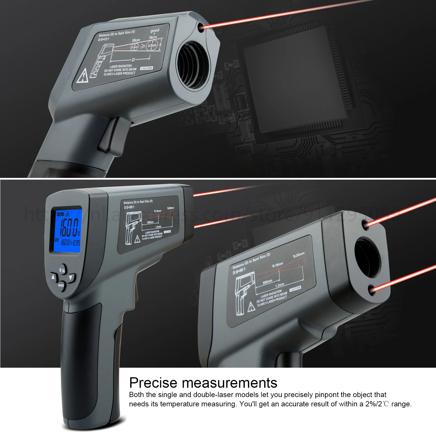 IR02C Industrial Infrared Laser Thermometer Gun Digital For Inanimate Object