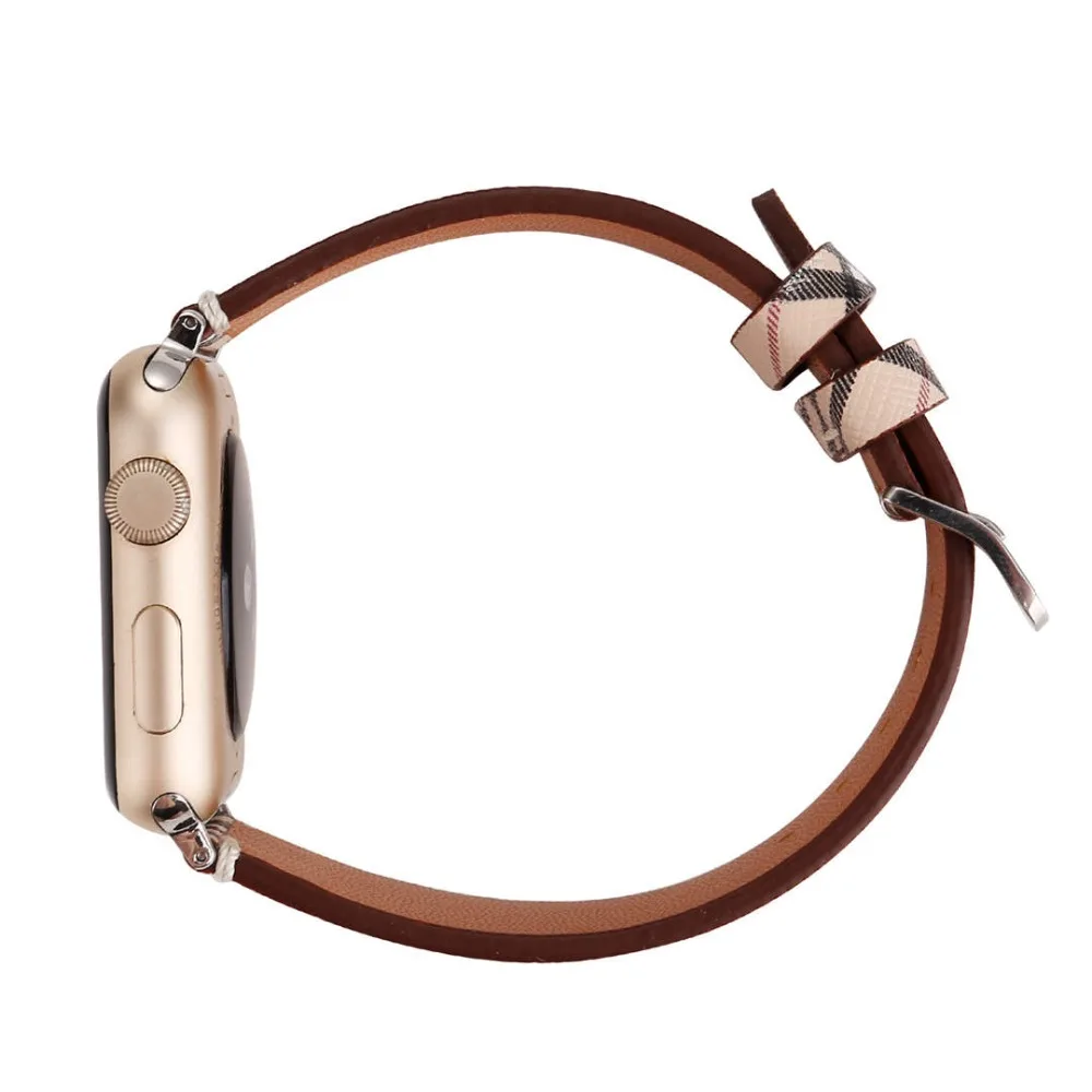 Ремешок из натуральной кожи для iwatch 5 4 3 2 1 ремешок для Apple Watch 38 мм 42 мм 40 мм 44 мм модный клетчатый браслет для часов