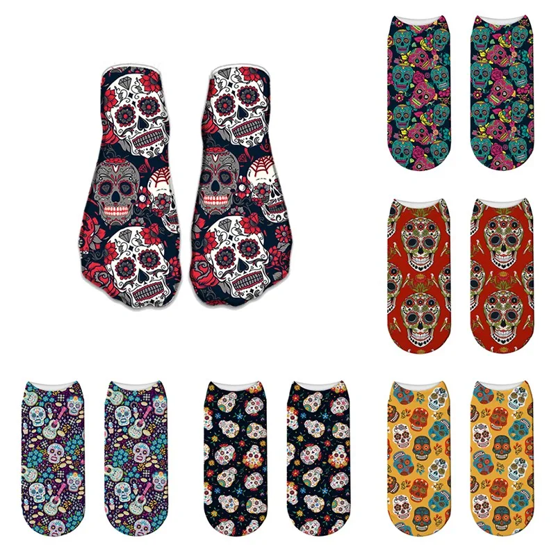 3D Cool Skull Printed Socks For Unisex Women Fashion Funny Low Ankle Socks Harajuku Cotton Comfortable Short Socks For Female