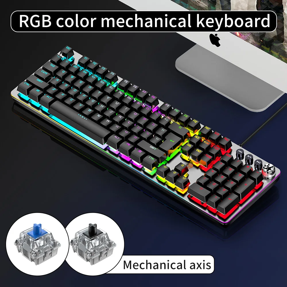 Suspension key cap Mechanical Keyboard 104 keys Gaming Keyboards RGB arenes luminous waterproof for Tablet Desktop Russian stick |