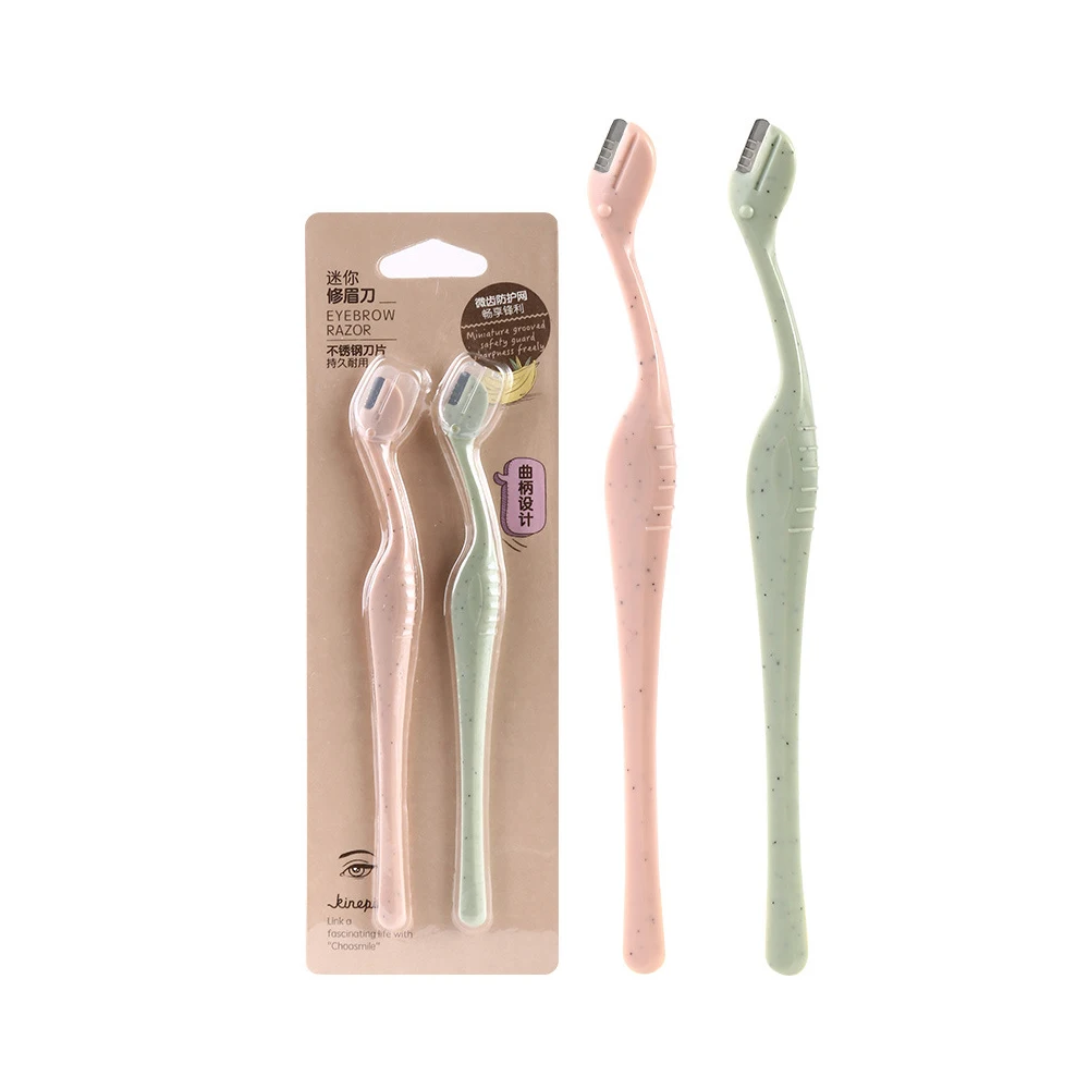 pink green L 2 шт./компл. Мини Ложки с длинной ручкой для бровей Триммер для бровей Бритва безопасная маленькая лезвия для Для женщин уход за кожей лица волос средства для снятия макияжа - Цвет: pink green L