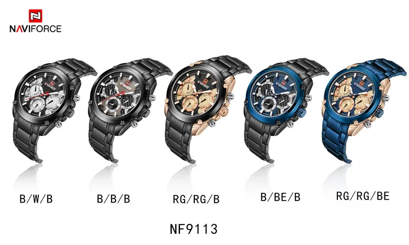 NAVIFORCE мужские наручные часы модные спортивные мужские часы лучший бренд Роскошные военные армейские бизнес из нержавеющей стали кварцевые мужские часы 9113