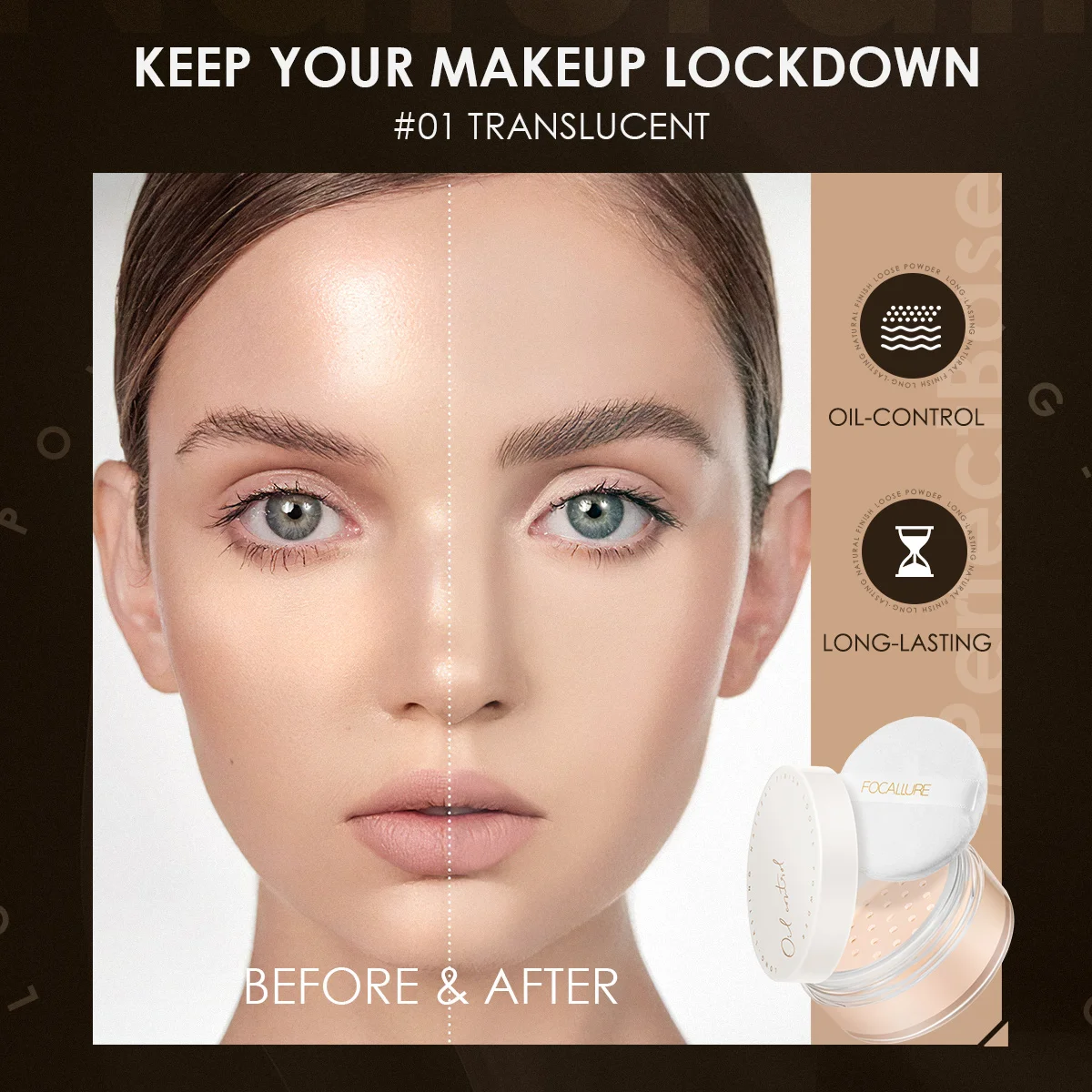 FOCALLURE Oil-Control Loose Powder Poreless Matte Face Finish Setting Professional Womens Cosmetics Mineral Face Powder