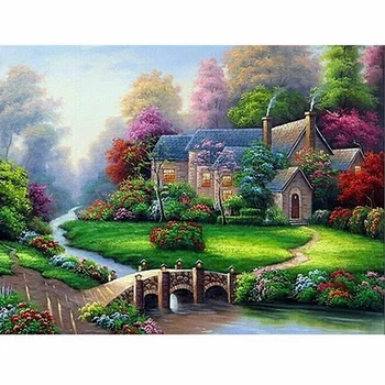 

Full Drill 5D Diamond Painting River House Cross Stitch Kits Embroidery Home Decor