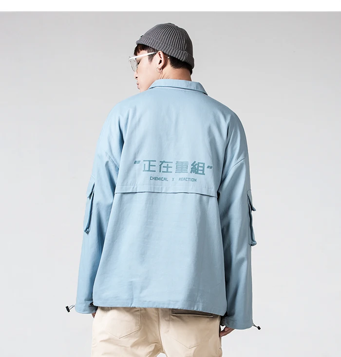 Aelfric Eden, модные мужские рубашки с буквенным принтом,, Harajuku, уличная одежда, пуловер, Повседневный, хип-хоп, много карманов, Карго, длинный рукав