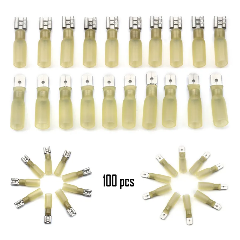 100Pcs 4.0-6.0mm2 Female/Male Heat Shrink Terminals Set Assorted Electrical Wiring Insulated Crimp Butt Spade Connector 12-10AWG
