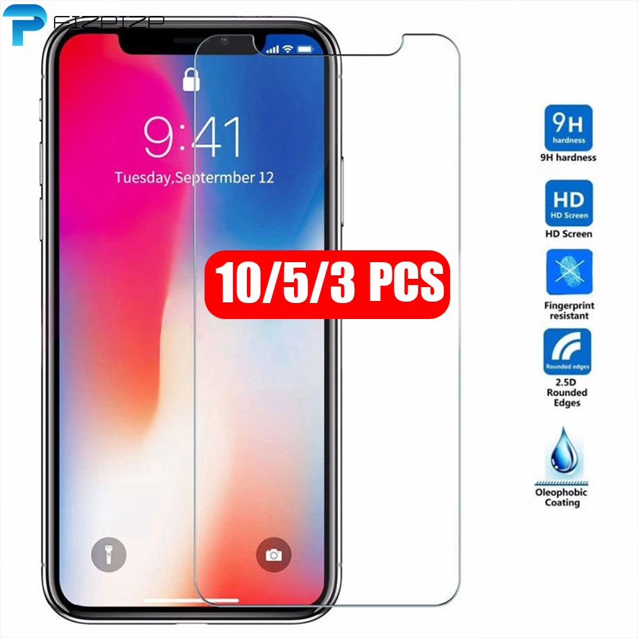 10 шт. 5 закаленное стекло для iPhone 12 Mini 11 Pro Max X XS MAX XR 6 6s 7 8 Plus 5s SE 2 2020 Защитная пленка