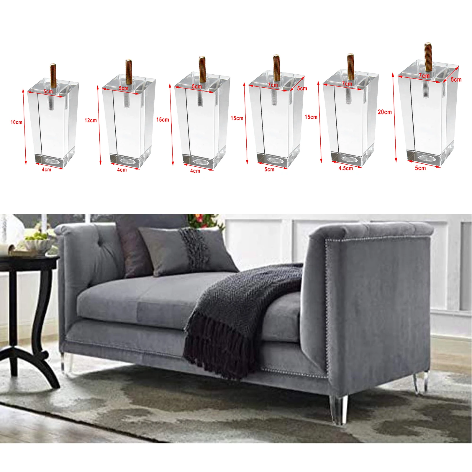 Acrylic Furniture Legs Sofa Couch Table Cabinet TV Stand Legs Clear