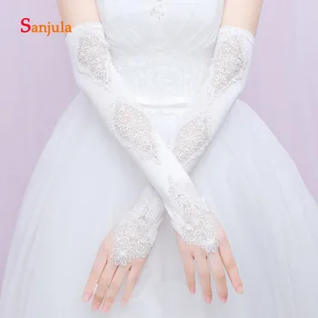 

Fingerless Long Wedding Gloves Lace Satin Elbow Length Bridal Wedding Accessories guantes de novia G75