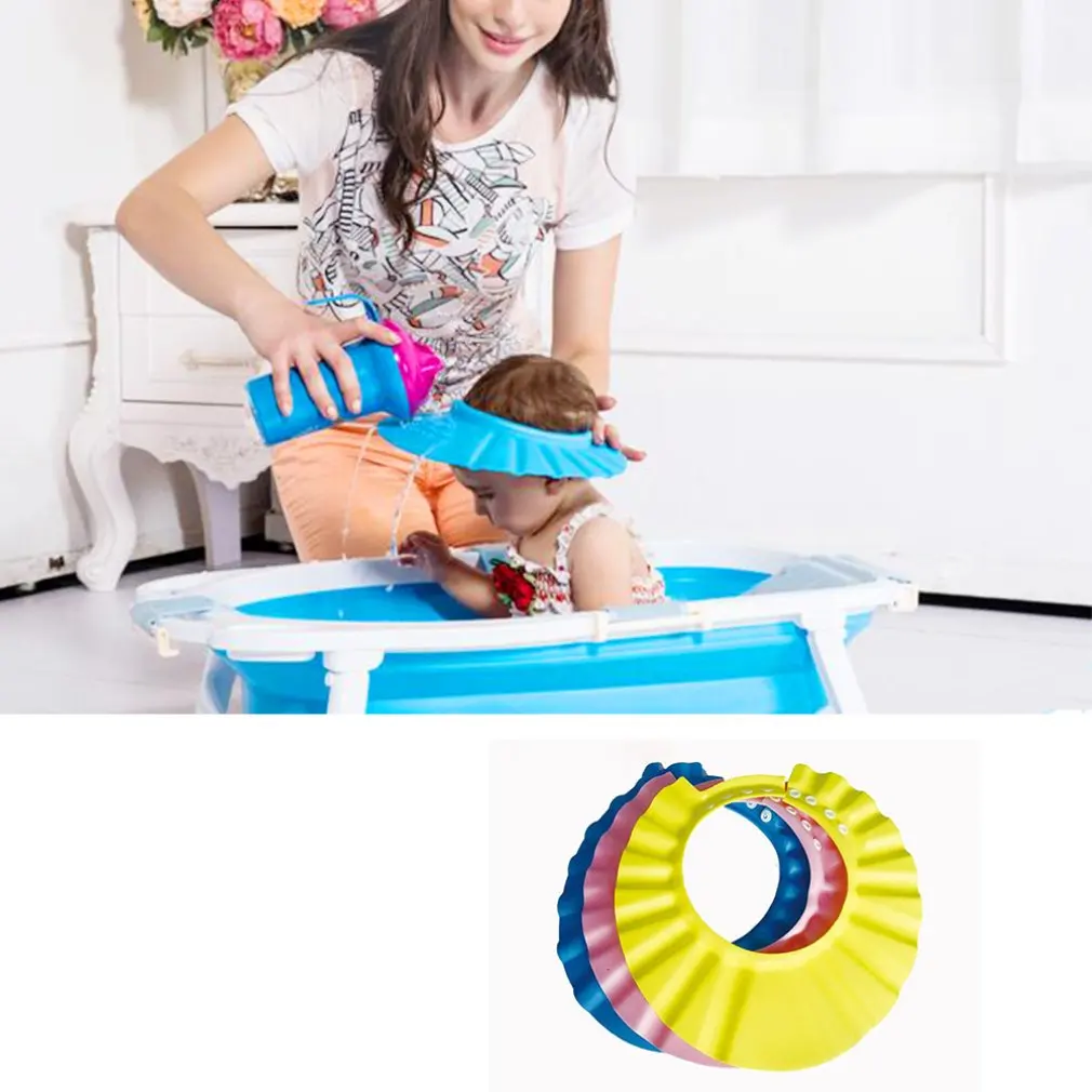 

1PC Baby Bathing Shower Cap Hat Children Kids Safe Shampoo Bath Wash Hair Shield Adjustable Elastic Shampoo Cap