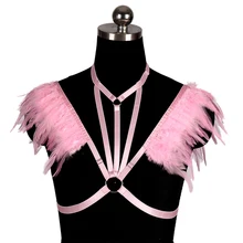 Готический стимпанк перо жгут Bralette плечо крыло ремень жгут клетка бюстгальтер размера плюс Фетиш Косплей рейв тело Связывание Белье