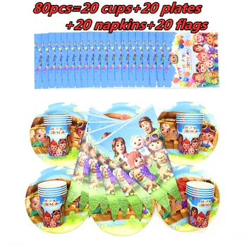 

Cocomelon Disposable tableware set Birthday Party Supplies Decoration Paper Cups Plates Napkins Flags Kids Toys Boy Baby Shower