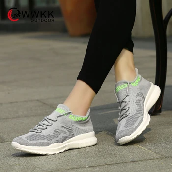 

WWKK 2019 Autumn Women Shoes Woman Breathable Mesh Sneakers Shoes Sports Ballet Flats Ladies Lace-up Flats Female Running Shoes