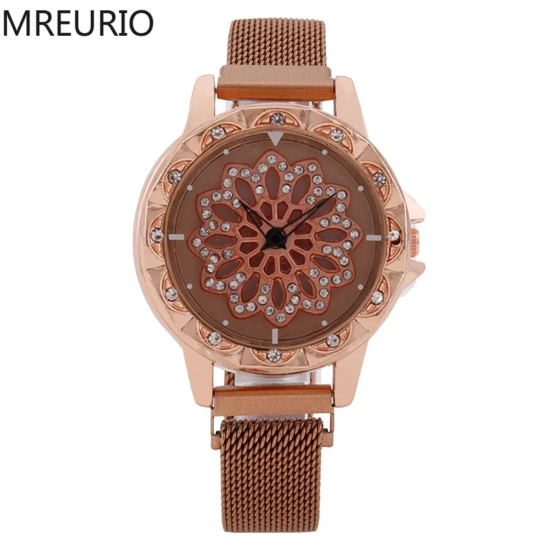 

MREURIO Women's Watch Luxury Lucky Flower Diamond-encrusted Dial Milan Mesh Band Quartz Watch for Women Fashion Wristwatch