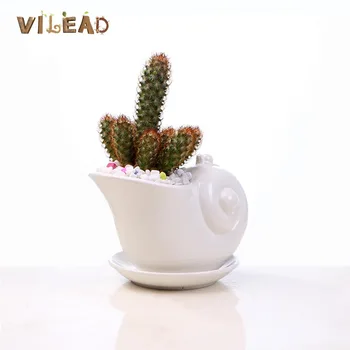 

VILEAD 15 cm Ceramic White Snail Flower Pot Green Plant Desktop Creative Shell Flowerpot Succulent Plant Vase Home Decoration