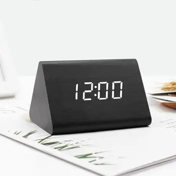 

1pcs Desktop Decor Sound Control USB Rechargeable LED Digital Wooden Alarm Clock For Home Office Table Kids Alarm Clock