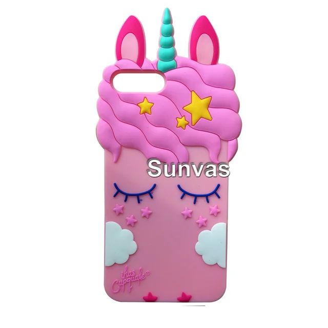 For iPhone 5 6 7 8 11 Pro X XR XS Max /Plus New 3D Cartoon Animal Soft Silicone Case Cell Phone Back Cover Skin Shell Shockproof Pink Pretty Unicorn