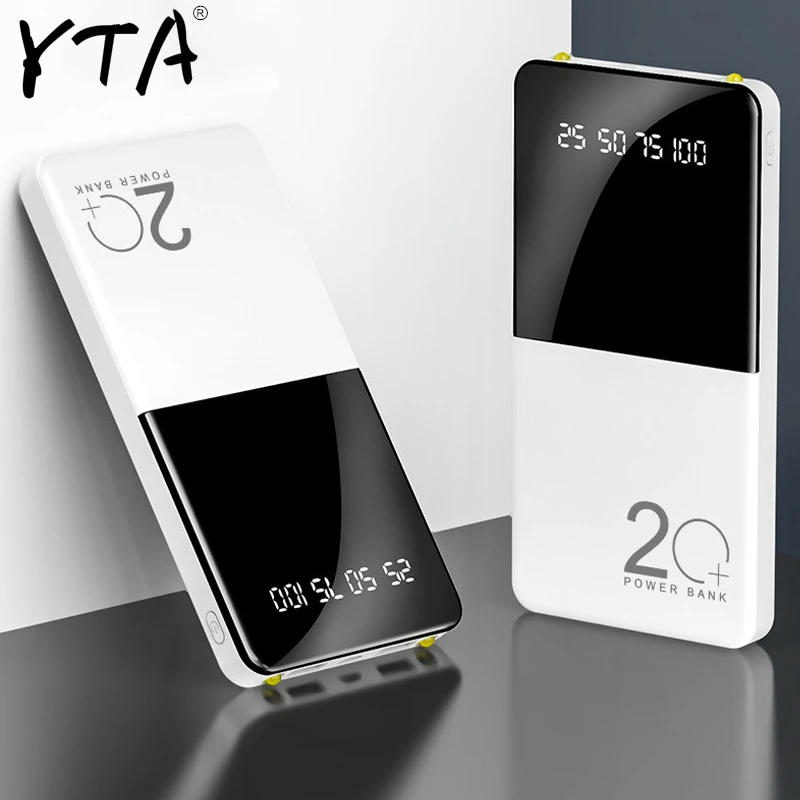 

20000mAh Power Bank Ultra-thin Portable Power bank Charger with LED Digital Display External Battery with flashlight For phone