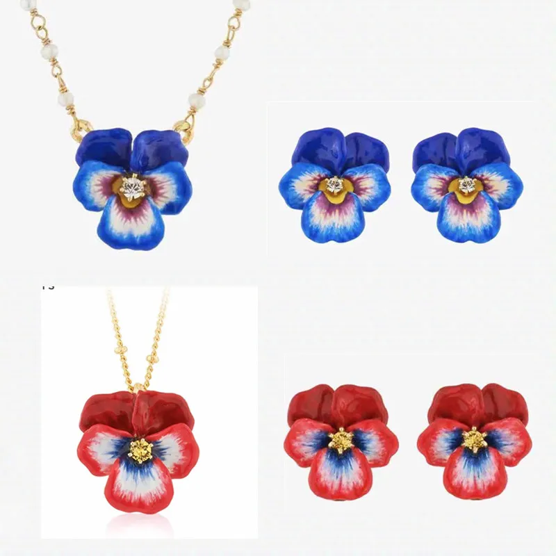 

2020 Amybaby Handmade Enamel Glaze Pansy Flower Womens Necklace Stud Earring Bracelet Jewelry for Party