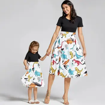 

Fashion Mother Daughter Clothes Parent-child Midi Dress Family Matching Outfits Animal Pattern Dress