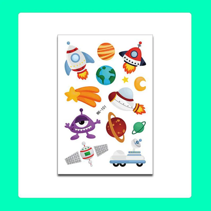 Temporary Tattoo Sticker Cartoon Space Ship Fake Tattoos Waterproof Hand Face Foot Body Art 10pcs