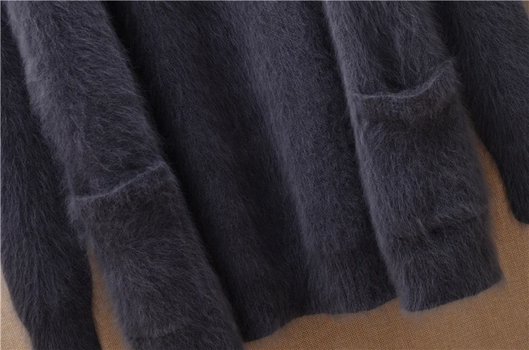 Женские осенние зимние тонкие Плюшевые Пушистые кашемировые кардиганы из норки с длинными рукавами Ангорский Кролик Мех вязаная куртка, пальто, свитер мантия