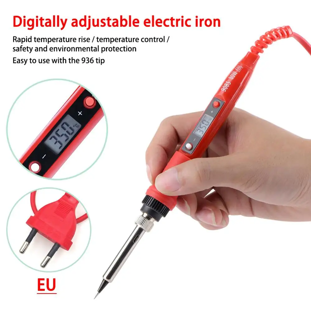 Electric Soldering Iron Welding Pen 80W Digital Temperature Adjustable ABS alloy Material Weld Tin Welding Pen EU/US Plug - Цвет: EU Plug