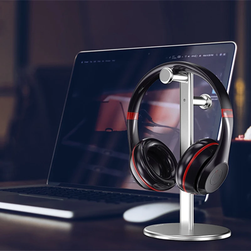 JIUSHARK Headphone Stand Aluminum Alloy Desktop Double Storage Earphone Hanger with Bottom Cushion Suitable for Head Phones
