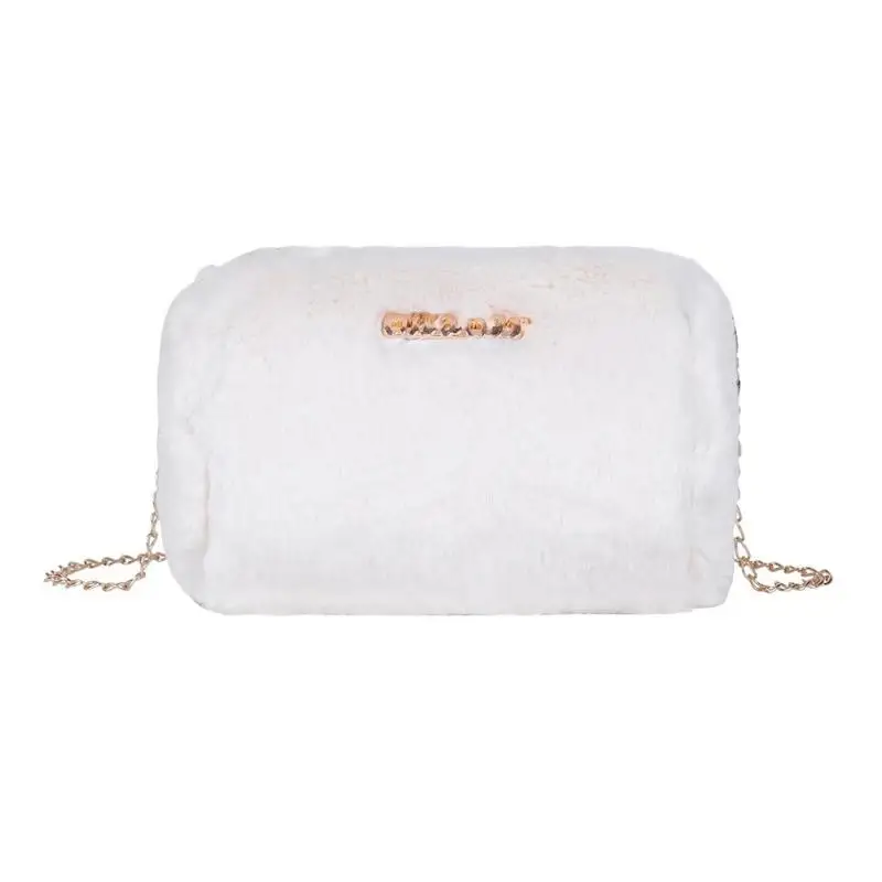 Модная женская плюшевая сумка-мессенджер, пушистый цилиндр, клатч на цепочке, сумка через плечо из искусственного меха, женская сумка через плечо - Цвет: White
