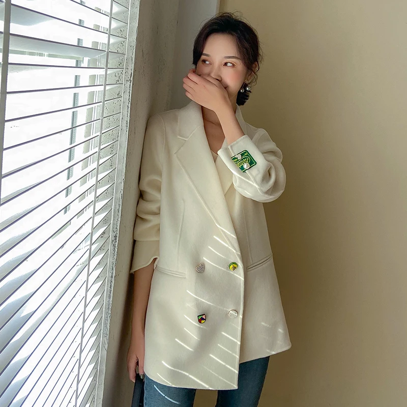 

2020 Spring Autumn 100% Wool Coat Female Elegant Ladies Woolen Jacket Women Korean Vintage Blend Coats Jackets Hiver 9512