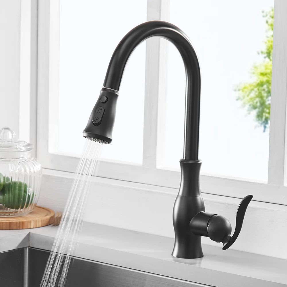 

Pull Out Kitchen Faucet Brass Mixer Tap Sink Black Faucet with Pull Out Spray Single Handle High Arc Chrome Kitchen Tap