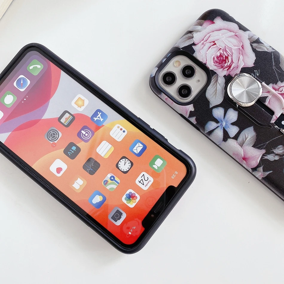 Axbety для iPhone 11 XR 8 X XS MAX 7 Plus 6 6s чехол Ins Flower Leaves гибкая петля подставка 2 в 1 Адсорбция