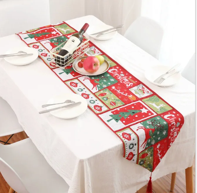 Printed Tassel Tablecloth Placemat Hotel Home Festival Decoration Christmas Decoration Linen Printed Table Flag Table Runner - Цвет: 4