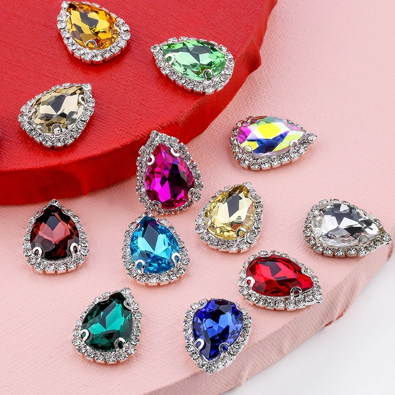 10 stücke/50 stücke eine DR Form Bunte Strass Faltback Glas Kristall Schnalle Nähen Auf Steine Verwenden Für DIY kleidung Zubehör – Detail 1