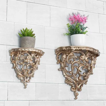 

Baroque style Decorative shelves for living room Ornament flowers Wall Hanging Storage Rack European Style Decor home cafe