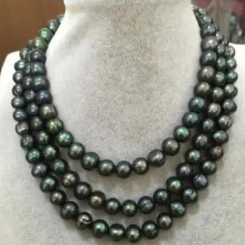 

Free shipping 50" HUGE NATURAL AAA 11-13MM SOUTH SEA BLACK PEARL NECKLACE 925silver GOLD CLASP