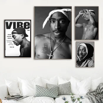 

Tupac Shakur 2Pac Black White Canvas Art Print Wall Pictures for Living Room No Frame